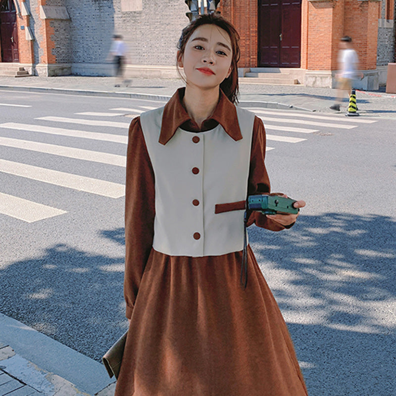 【即納】2WAYバイカラーベスト×ワンピースセット