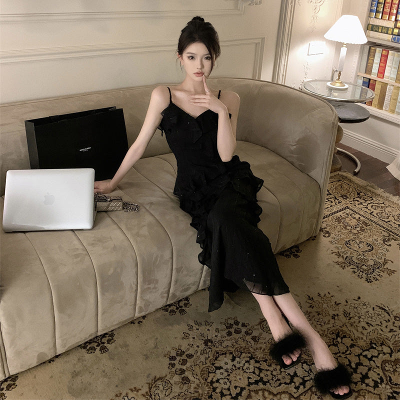 フレンチシック Vネックフリルキャミドレス