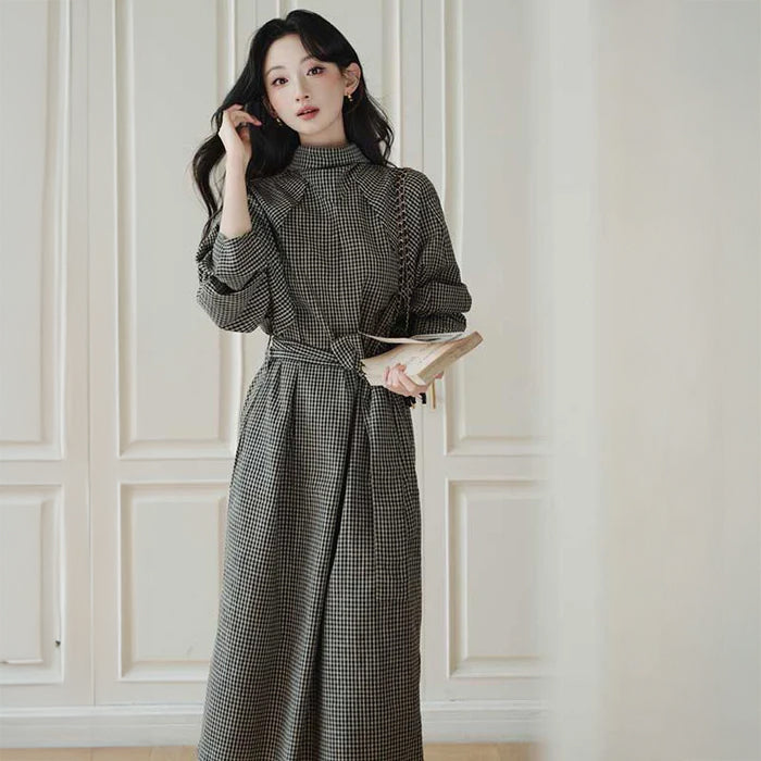 ウエストリボンチェックワンピース