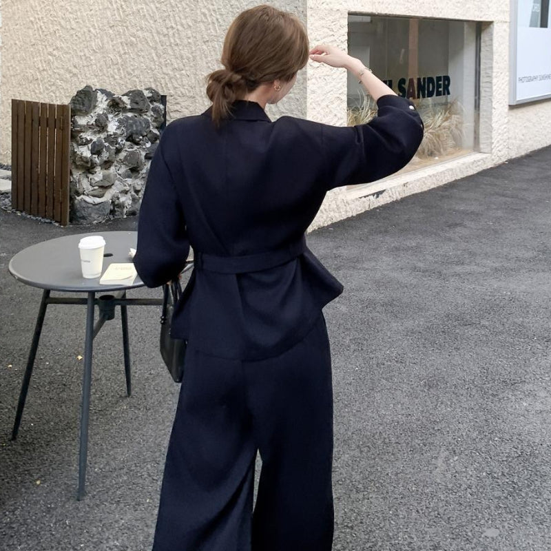 ウエストベルトシャツ×ワイドパンツセットアップ(2colors)