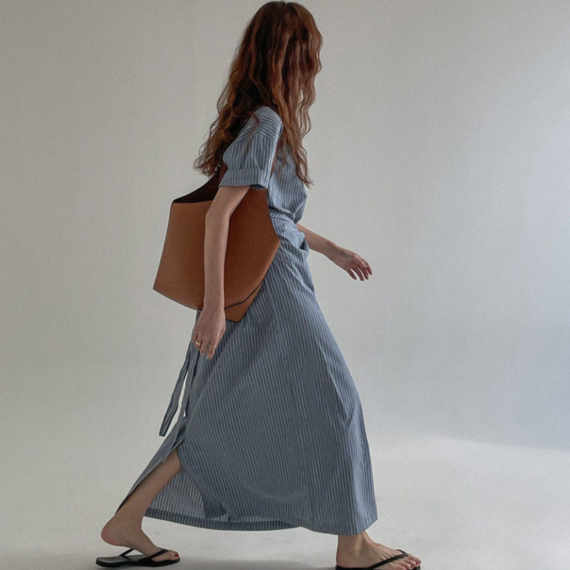 ツイストデザインストライプワンピース