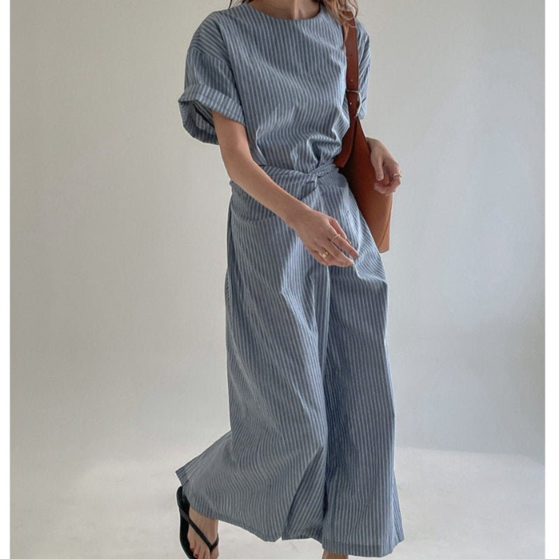 ツイストデザインストライプワンピース