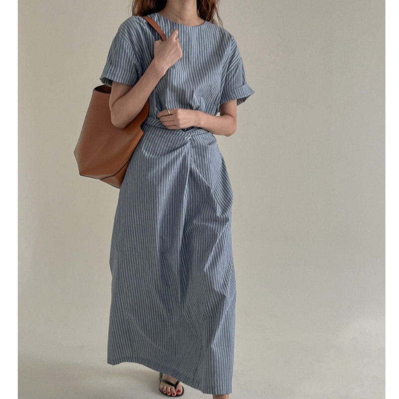 ツイストデザインストライプワンピース