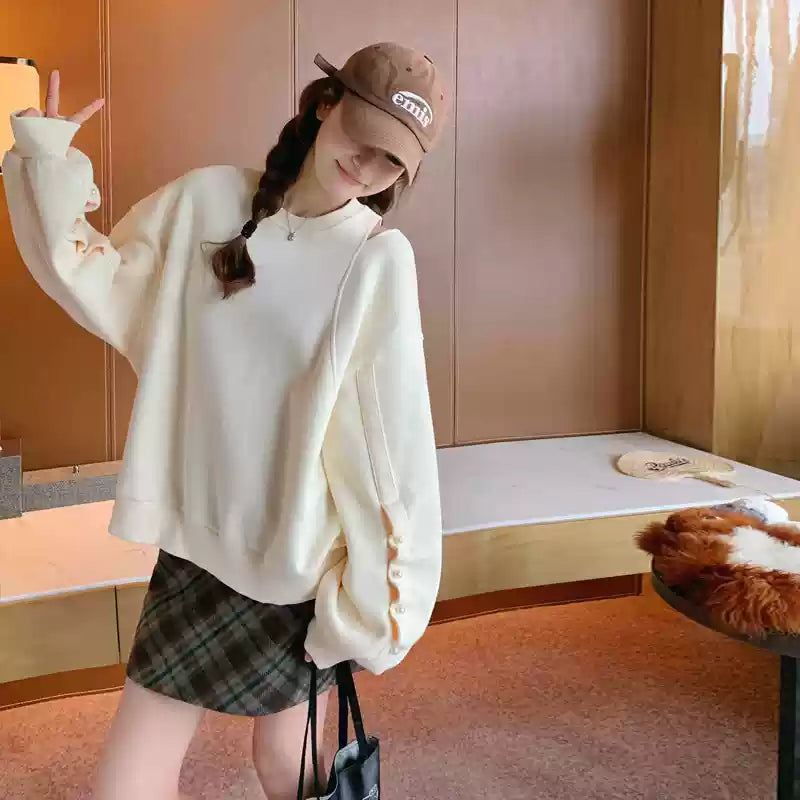 ショルダーカットパールスリーブスウェット