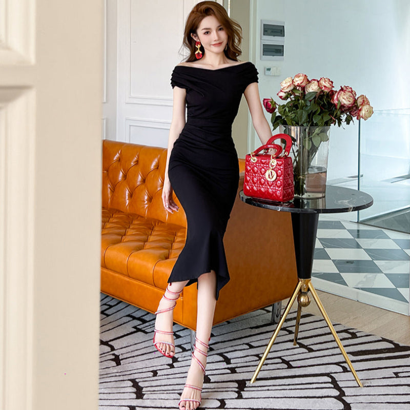 ワンショルダーマーメイドドレス(2colors)