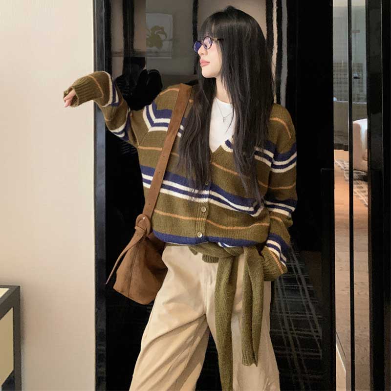 ショール付きボーダーカーディガン