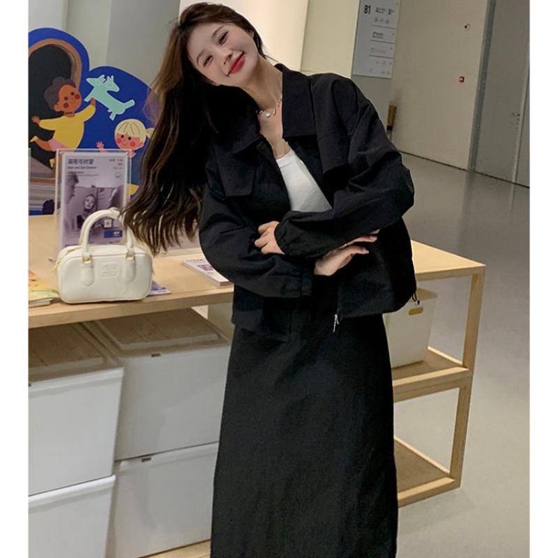 テックダブルポケットブルゾン×ロングスカートセットアップ