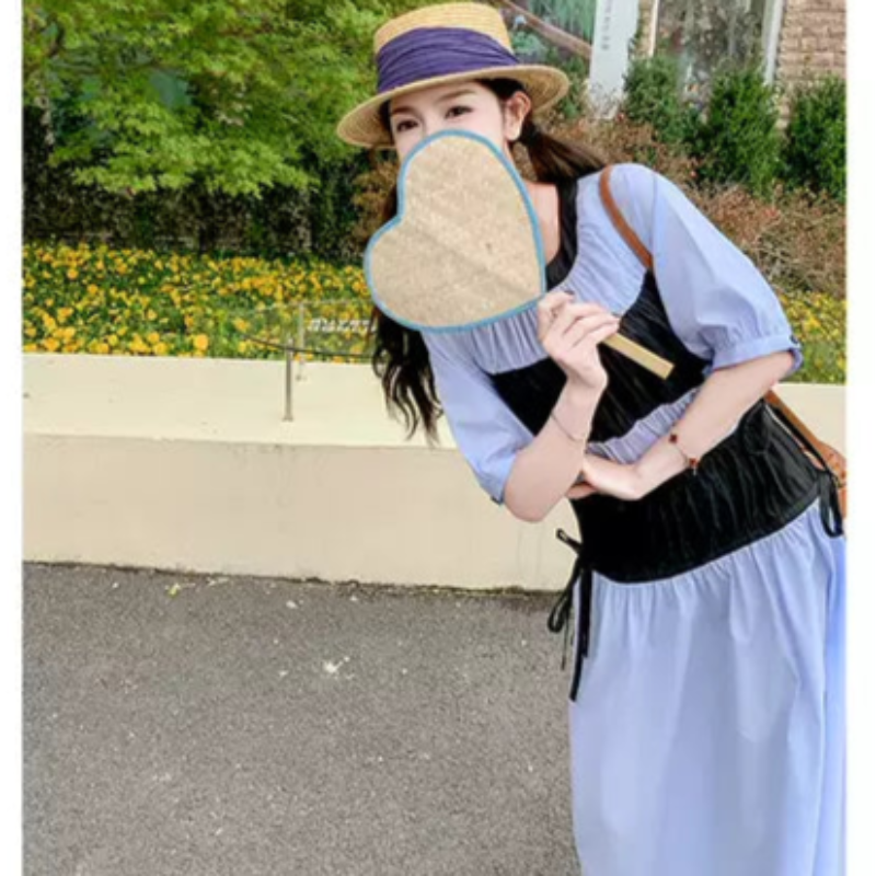 配色パッチワークワンピース