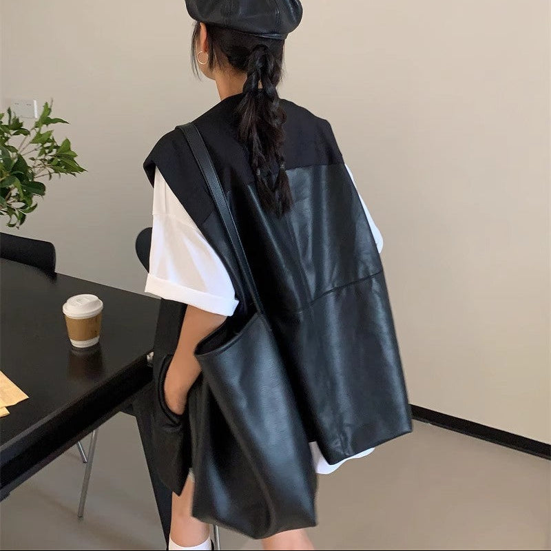 切り換えデザインPUレザーベスト