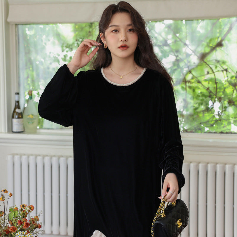 レースデザインベルベットワンピース