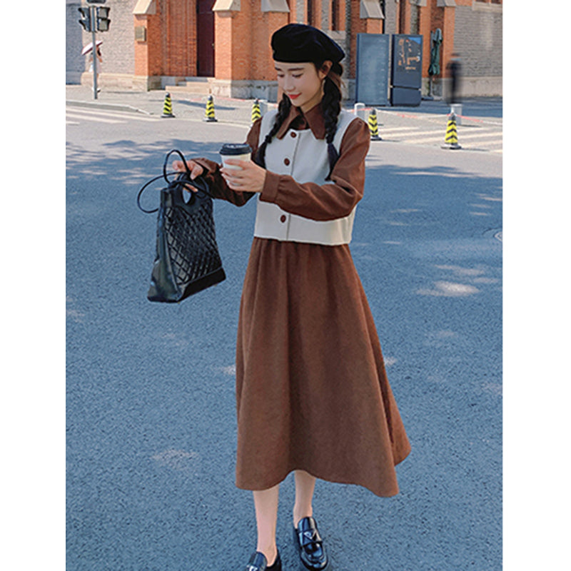 【即納】2WAYバイカラーベスト×ワンピースセット