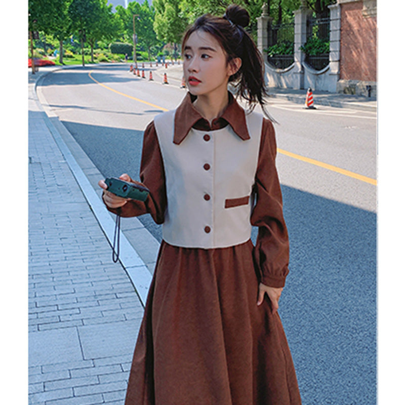 【即納】2WAYバイカラーベスト×ワンピースセット