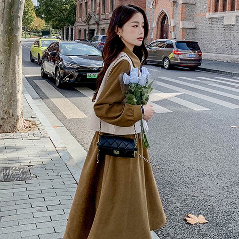 【即納】2WAYバイカラーベスト×ワンピースセット