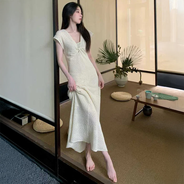 メッシュレースマキシワンピース