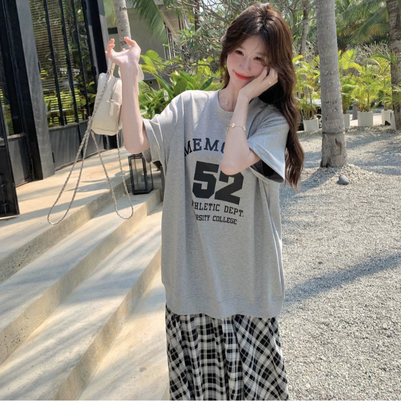 Tシャツ×チェックスカートドッキングワンピース