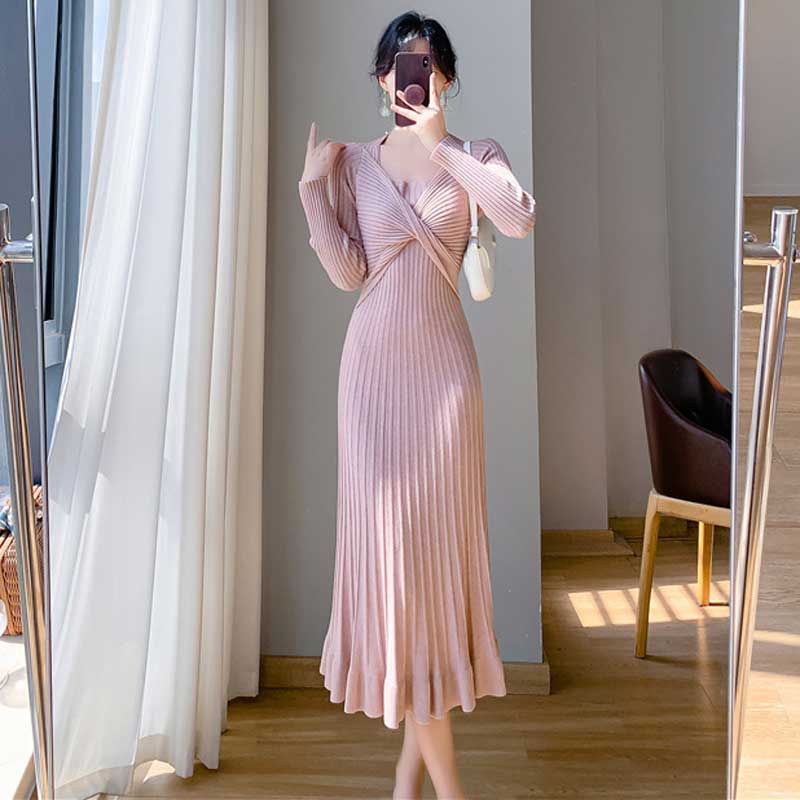 ツイストリブニットワンピース(4colors)