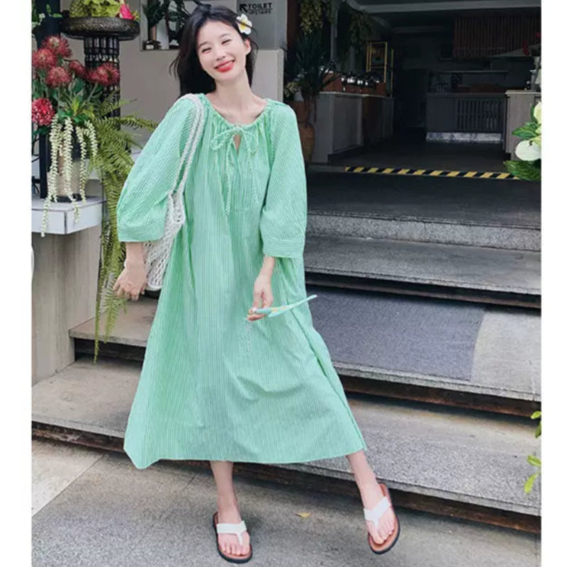 グリーンストライプシャツワンピース