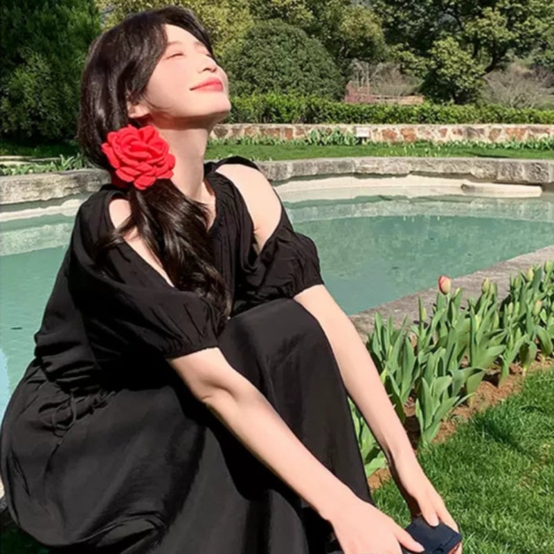 【即納】オープンパフスリーブワンピース