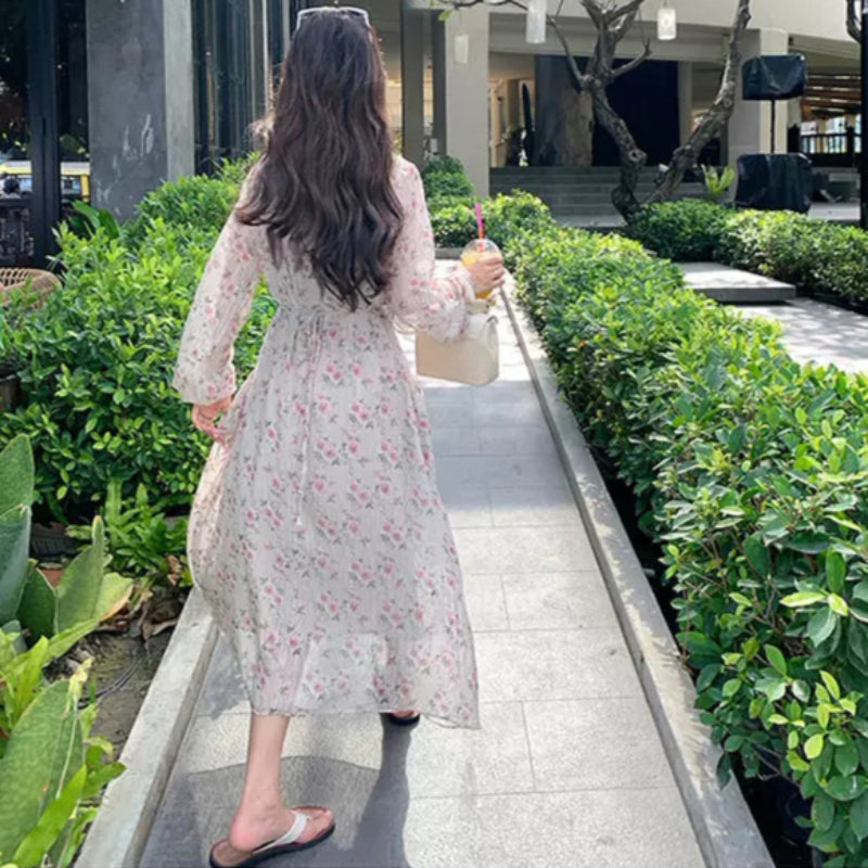 フローラルVネックワンピース(2colors)