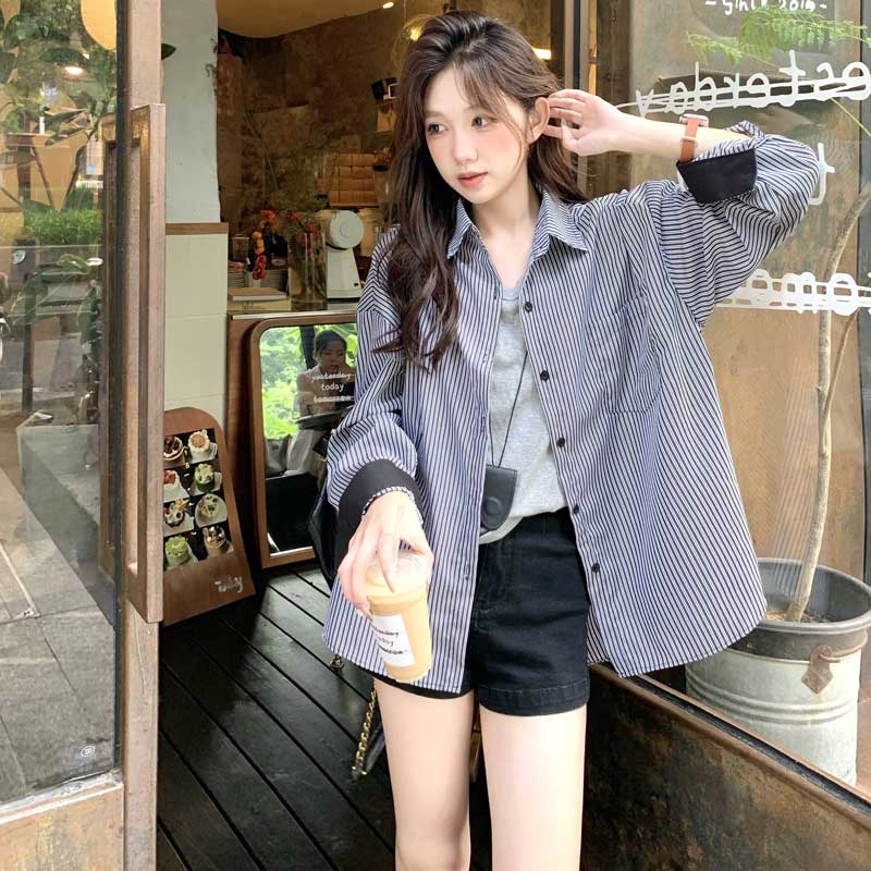 バイカラーストライプオーバーシャツ