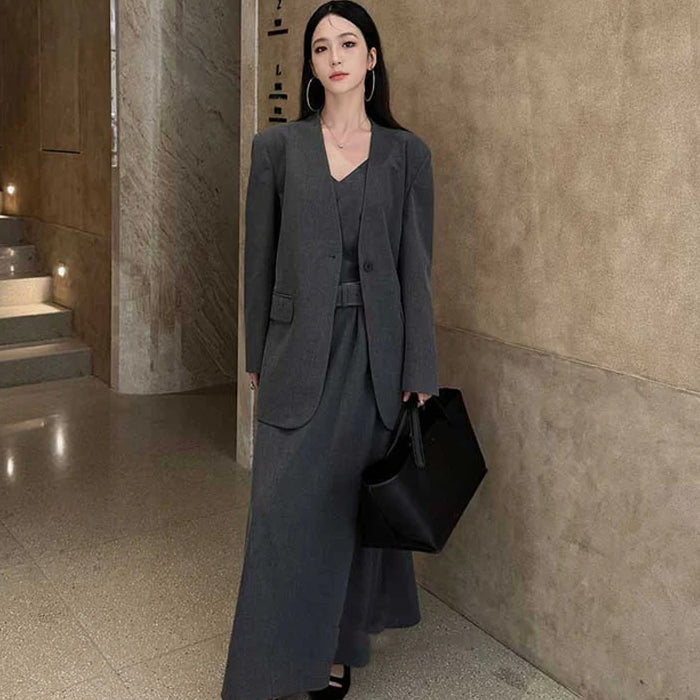 ワイドベルト付きノーカラージャケット(2colors)