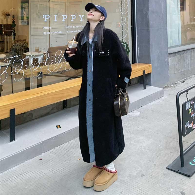 レイヤード風ボアロングコート