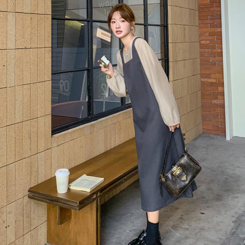 ノーカラーブラウス×バックリボンワンピースセットアップ