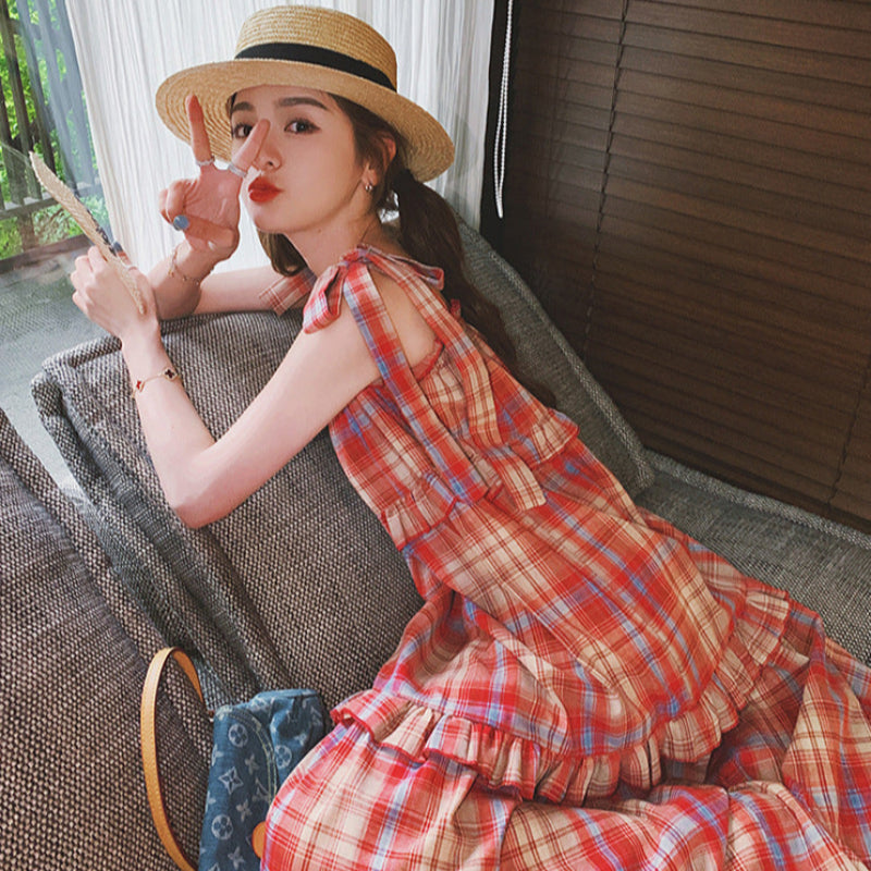リボンチュニックチェックワンピース