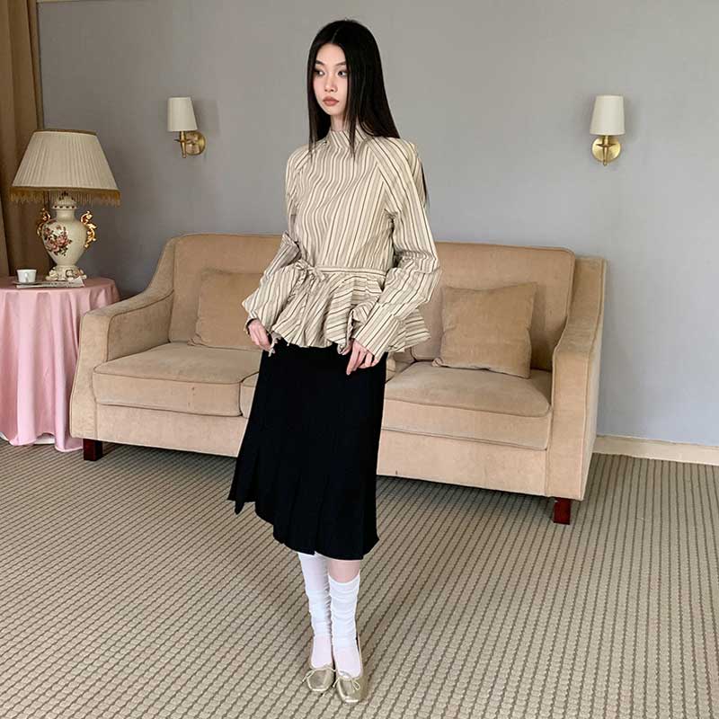 ストライプペプラムブラウス