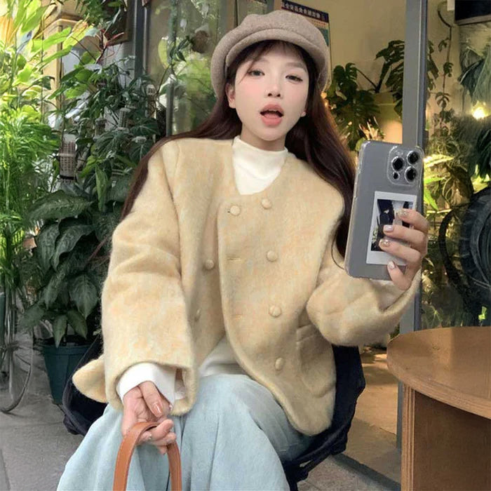 ノーカラーシャギーボアコート(2colors)