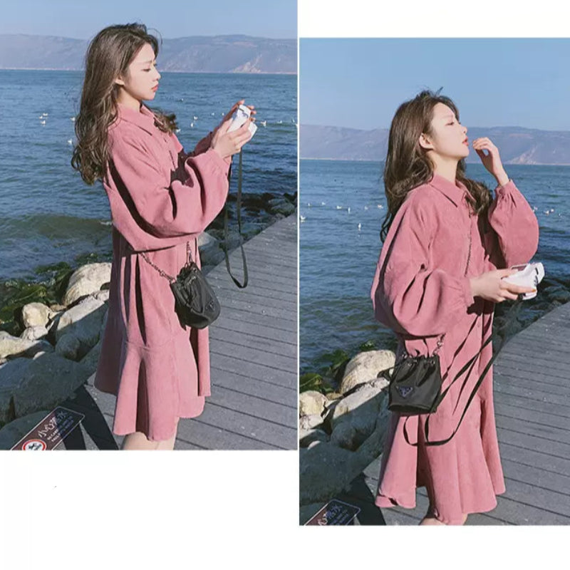 コーデュロイショート丈ワンピース