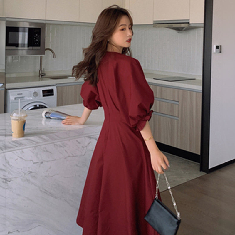 パフスリーブフレアワンピース(2colors)