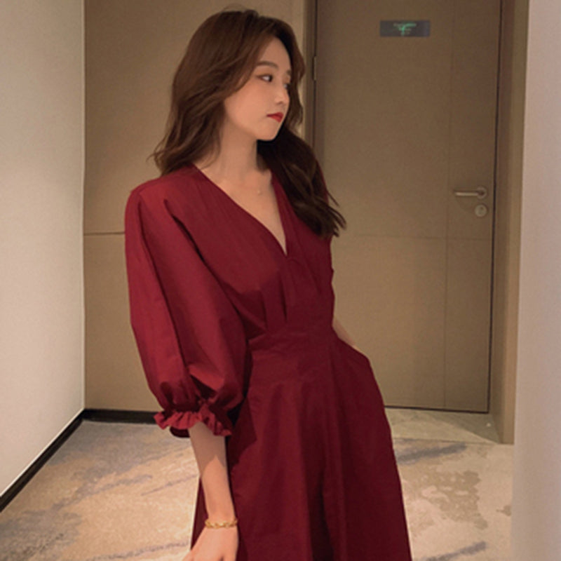 パフスリーブフレアワンピース(2colors)