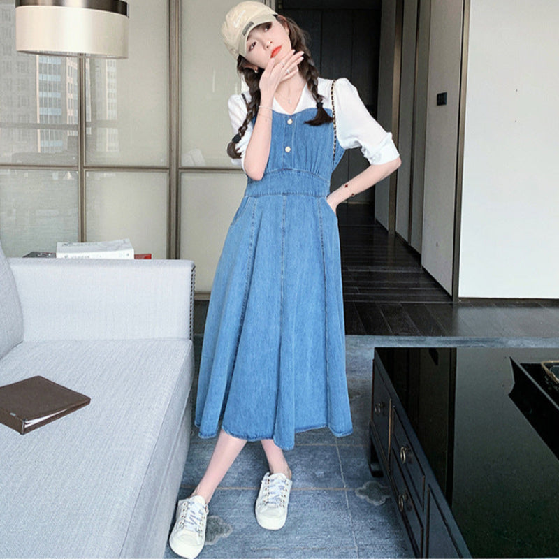 カットソードッキングデニムワンピース