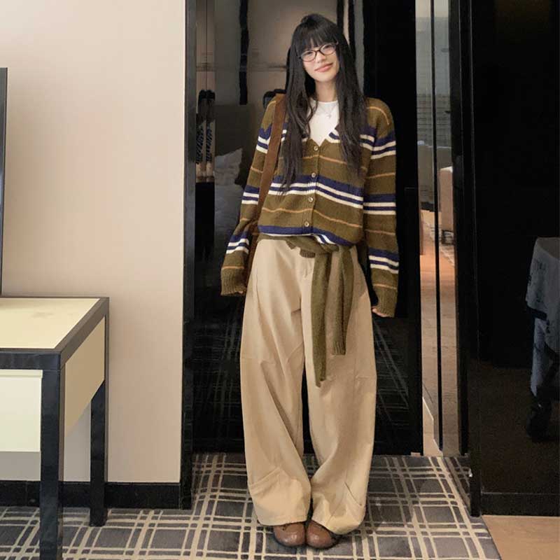 ショール付きボーダーカーディガン