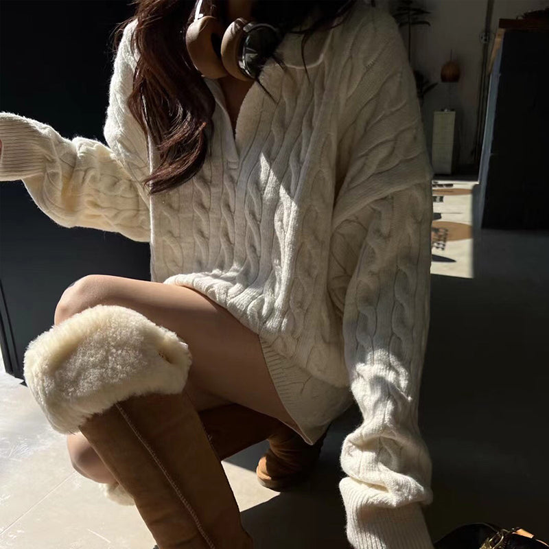 ケーブルニットショートパンツセットアップ