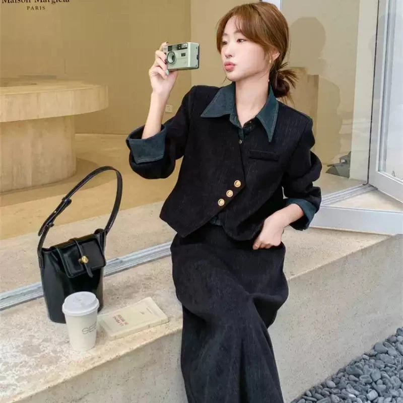 コーデュロイフェイクジャケット×スカートセットアップ