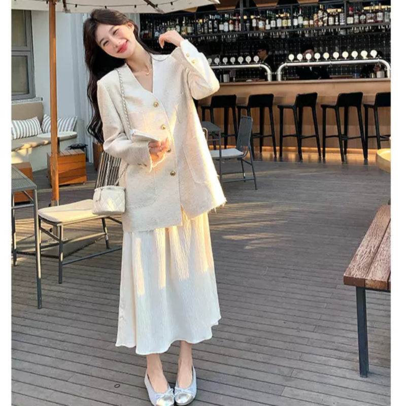 エレガントノーカラーツイードジャケット(3colors)