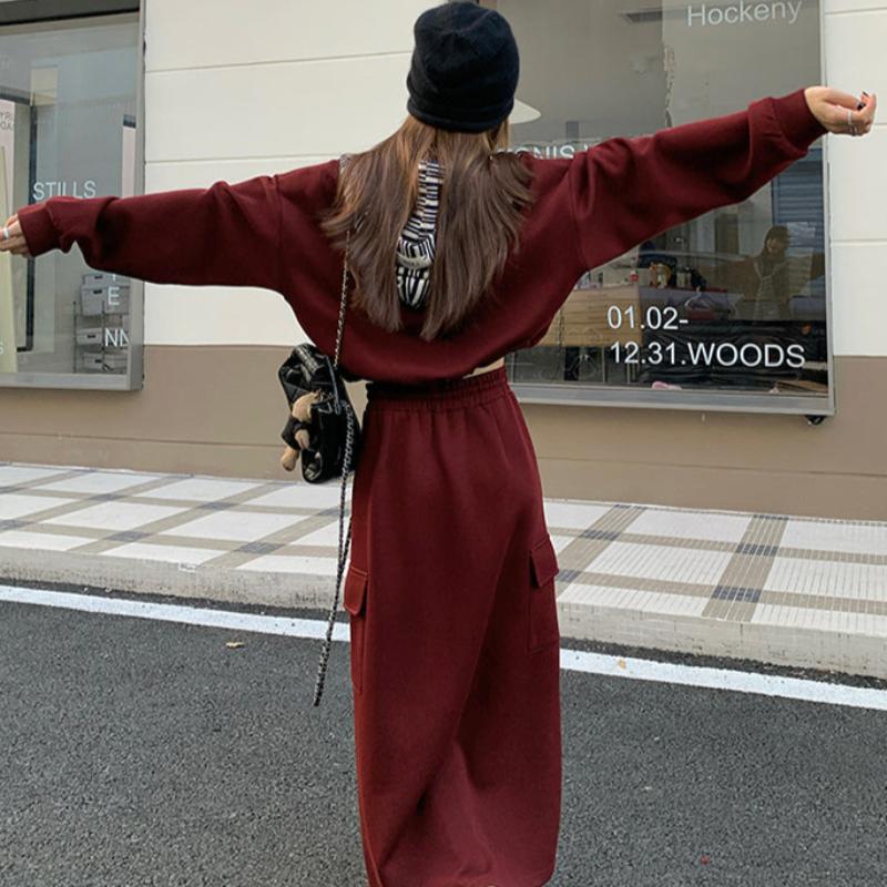 マフラーキャップ×ロゴトレーナー×スカート3点セット(2colors)