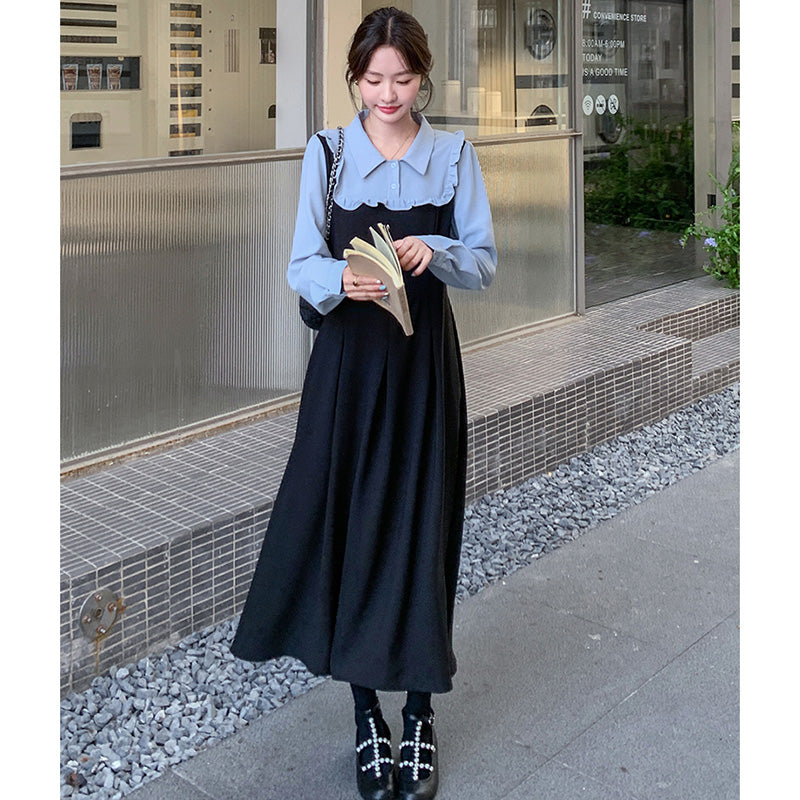 フェイクレイヤードフリルシャツワンピース