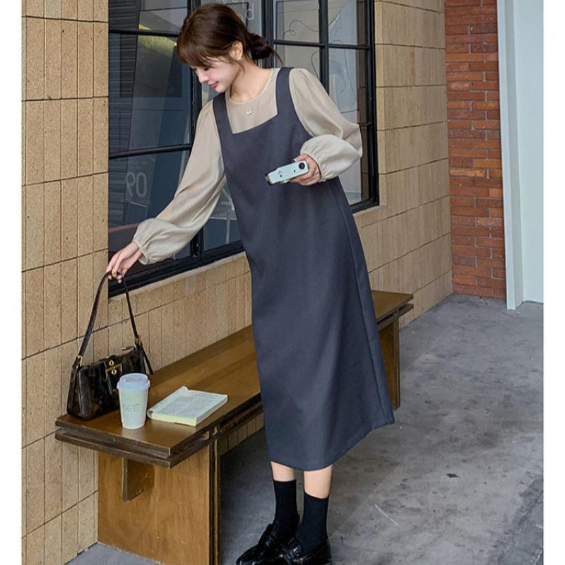 ノーカラーブラウス×バックリボンワンピースセットアップ