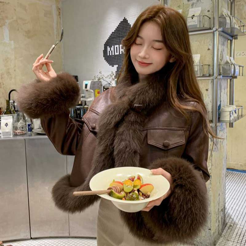 ファートリミングレザージャケット(3colors)