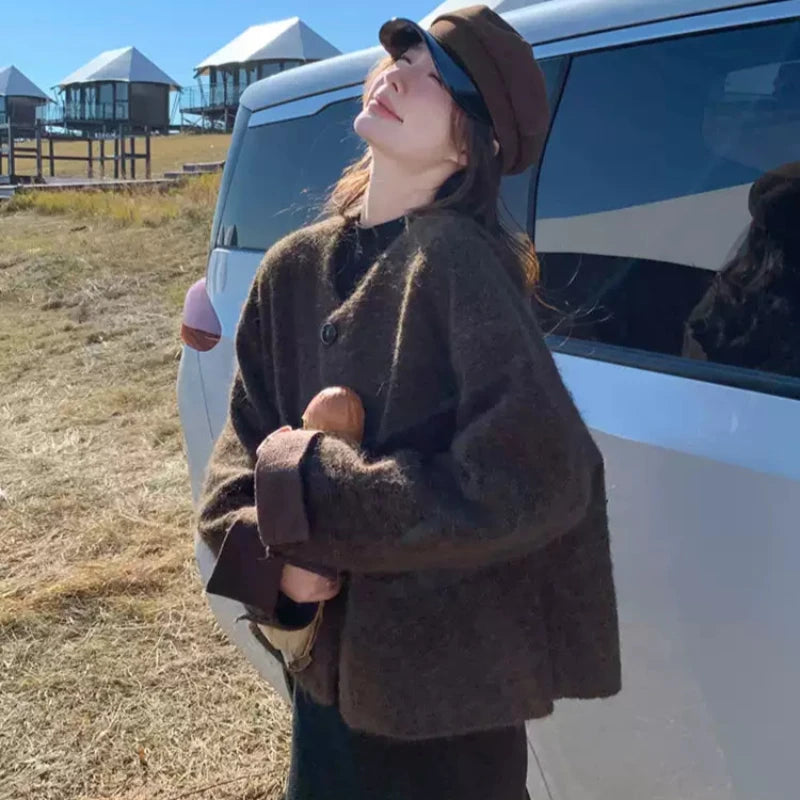 ノーカラーウールショートコート