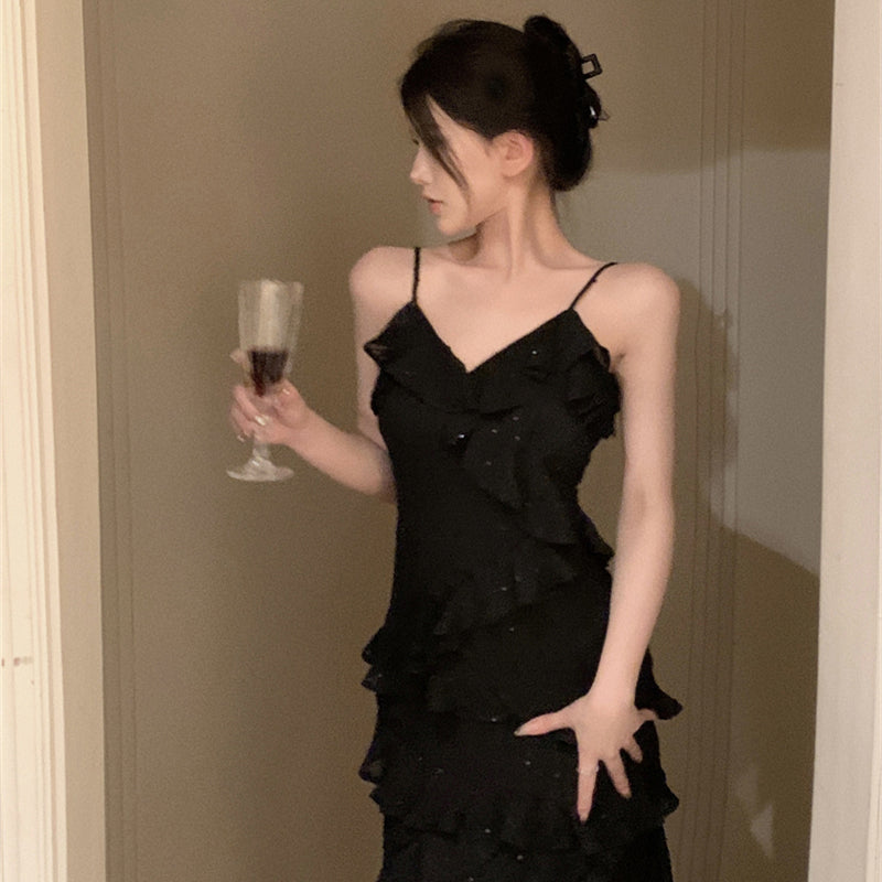 フレンチシック Vネックフリルキャミドレス