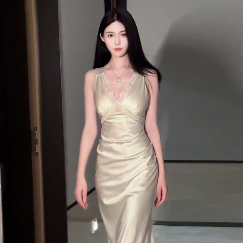 シャンパンゴールドクロスレース ドレス