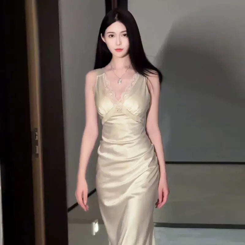 シャンパンゴールドクロスレース ドレス