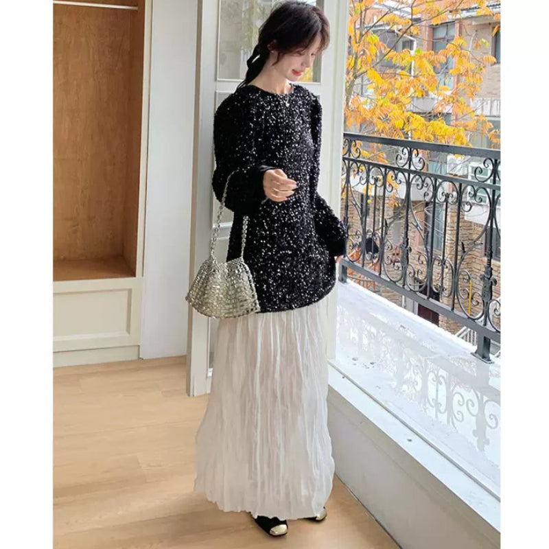 ラメトップス×ワッシャースカートドッキングワンピース