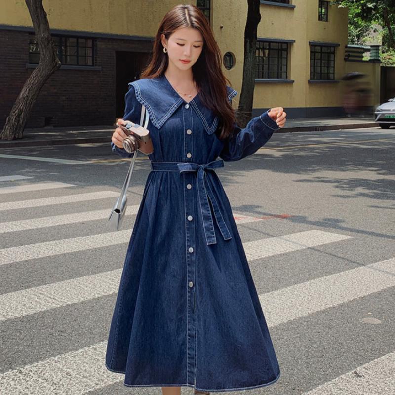 ビッグカラーデニムワンピース