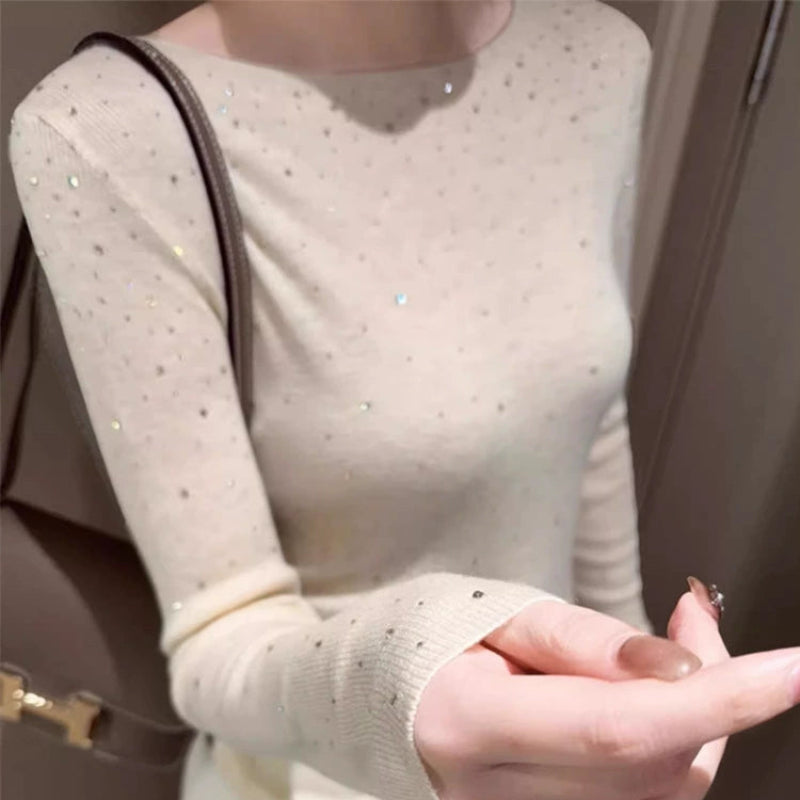 ラインストーンニットトップス(3colors)