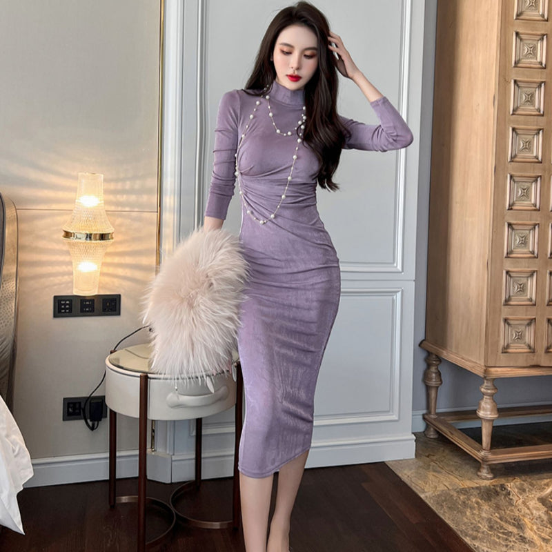 ハイネックスリムラインドレス(6colors)